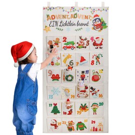 DPKOW German 24 Advent Calendar for Filling Made of Fabric 2023, Advent Calendar Tapestry Hanging for Wall Door Decoration Christmas Calendar Fabric Bag for Children Fill Yourself with 24 Pockets