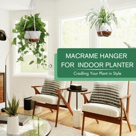 Set of 2-8 Inch Hanging Planters for Indoor Plants with Self-Watering Includes Hanging Pots for Plants, Outdoor Hanging Plant Pot with Drainage, and 2 Types of Hanging Baskets Hangers (White)