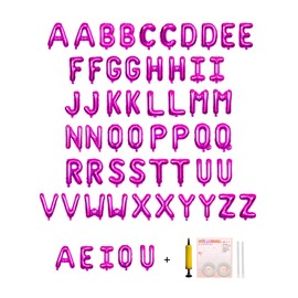 58 PCS Letter Balloons Alphabet Letters 2 Sets A- Z & 1 Sets AEIOU 16 - Inch Mylar Foil Balloons Set for Wedding/Birthdays/Annivs/Grads party Decoration Banner Custom Phrase (Hot Pink)