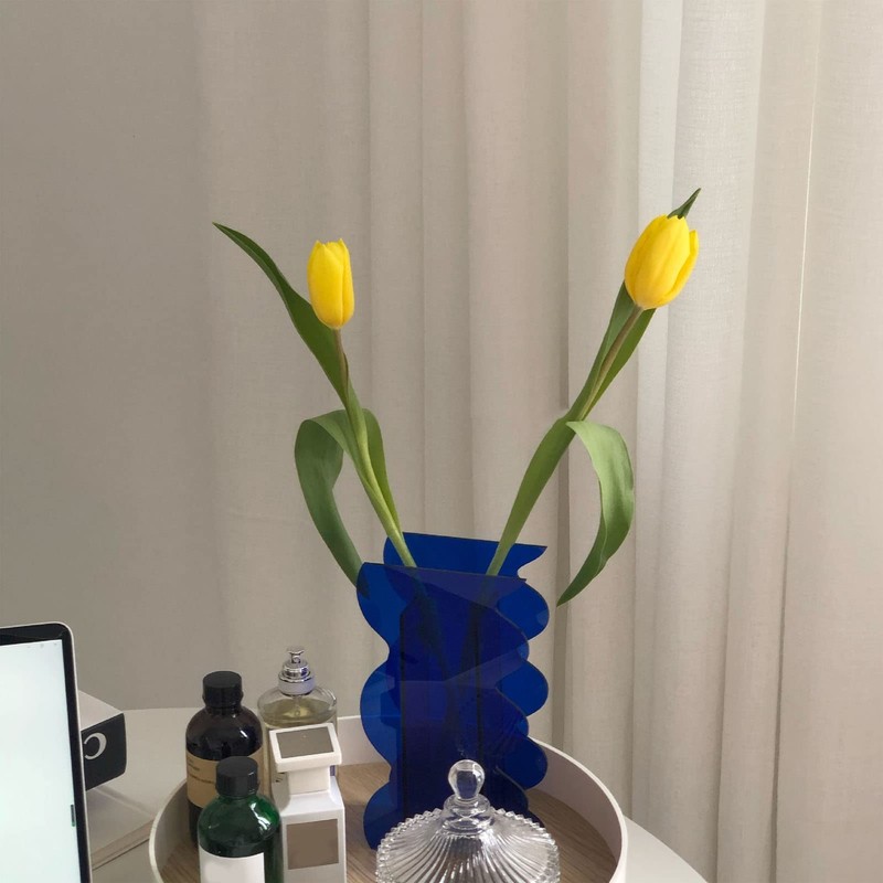 Vase,Modern Acrylic Shape Vase for Desktop Decoration (Blue)