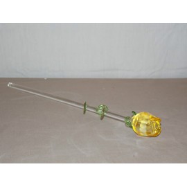 14" Long Stem Glass Yellow Rose Bud Flower Love