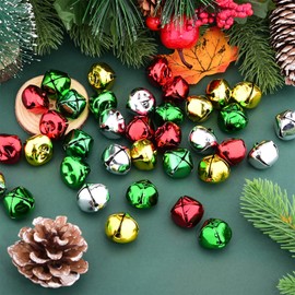 Hapeper 120 Pieces 1 Inch Christmas Bells Red Green Gold Silver Craft Metal Bells (Mixed Color)