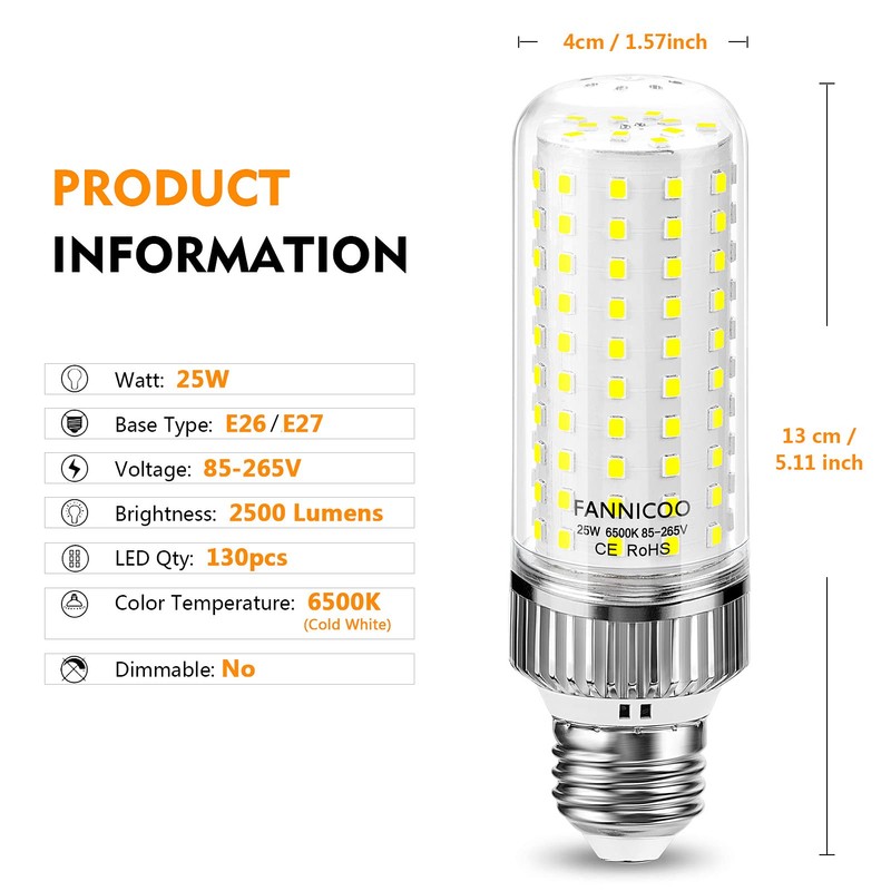 E26 LED Bulb,25W LED Corn Light Bulb 200W Equivalent 6500K