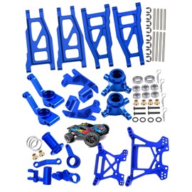 Rcarmumb Upgrades Part for 1/10 Rustler 4x4 VXL/Rustler 4x4,Alloy Front Rear Suspension Arm,Steering Blocks,Caster Block,Rear Stub Axle Carriers,Steering Block,Shock Tower Set,Navy Blue