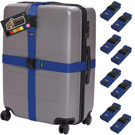 Gorilla Grip Heavy Duty 8 Pack Adjustable Luggage Straps for Suitcases, Easy to Identify Travel Belt Connector Holds Suitcase Together, Extends Life of Bag, Strap Connects Two Bags, Accessories Blue