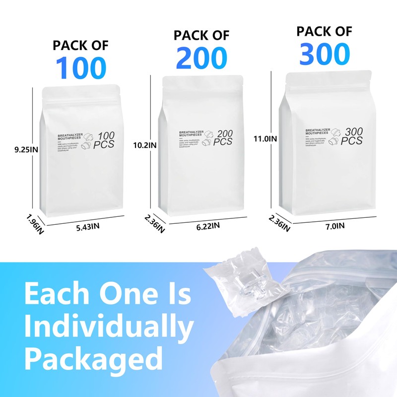 100 Pcs Individually Packaged Breathalyzer Mouthpieces for C6 C8