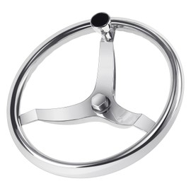 3 Spoke Stainless Steel Boat Steering Wheel 13-1/2" Dia with 5/8"-18 and 1/2"-20 Nut and Turning Knob Marine Steering Wheel for Seastar, for Verado, for Teleflex Cable Helm