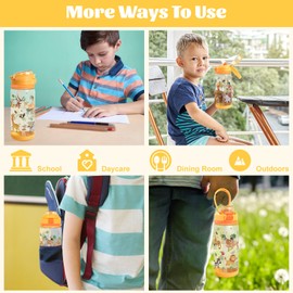 Decalsweet Kids Water Bottles With Straw,600ml Childrens Water Bottle,Leakproof Toddler Drinks for School Travel,Lightweight Sport Bottle for Boys Girls,Animal