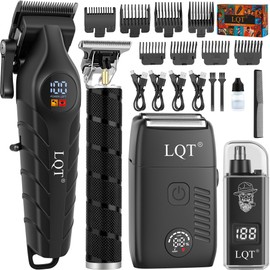 LQT Hair Trimmers & Clippers for Men, Professional, Cordless, 4-in-1 Electric Shaver Set with LED Display, Waterproof Body Grooming, Nose Trimmer & T-Blade for Bald, Complete Barber
