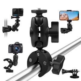 Taisioner Super Clamp Mount with Mount for Bikes, Motorcycles, Gopro, Wearable Cameras and Cameras, Supports 1/4" Screws, 360 Degree Rotation at 2 Points (Clip Mount)