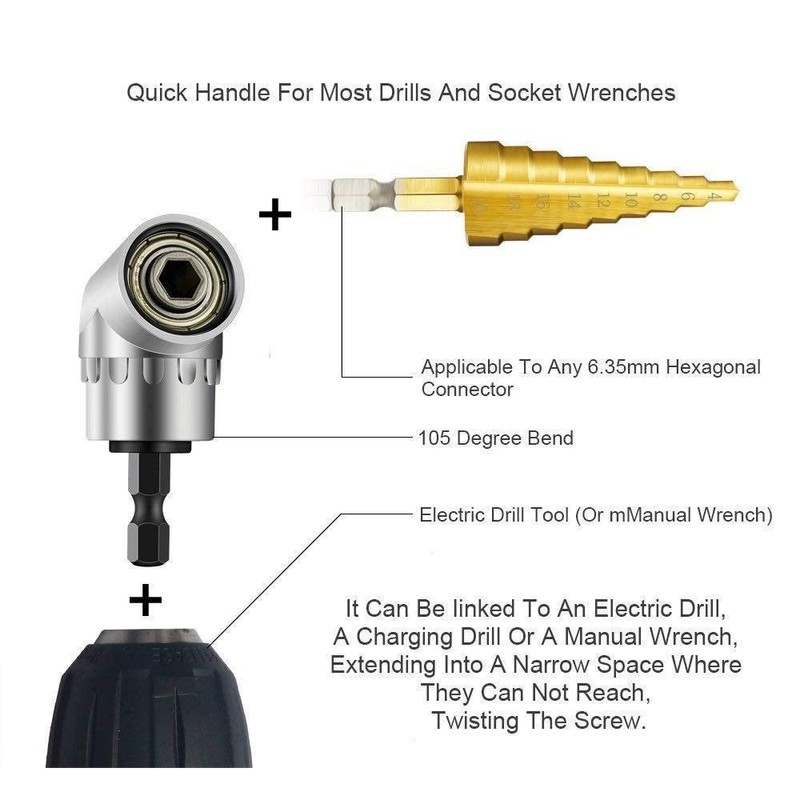 ZFYQ Right Angle Drill with Hex Shank 1/4 Inch Adjustable