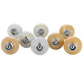 G Decor Yellow and White Handmade Assorted Designs Ceramic Door Knobs, Vintage, Shabby Chic, Interior Furniture, Cabinet Cupboard Drawers Pulls Handles (8-Pack)