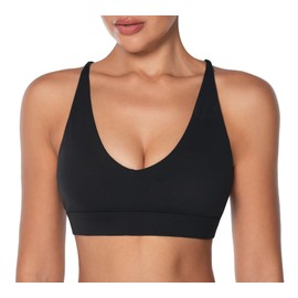 Sunzel Sports Bra for Women V Neck Criss Cross Back Running Bras Removable Cups Wirefree Padded Workout Bra Yoga Gym Black Medium
