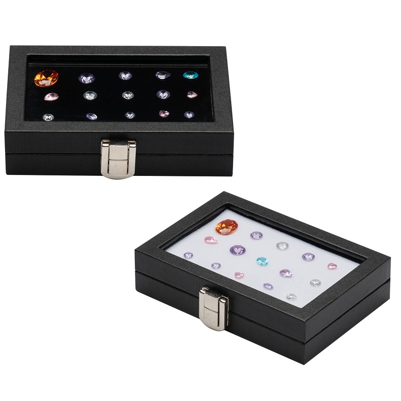 Giftop Jewelry Display Case Tempered Glass Top Lid Black Leatherette,Gemstone