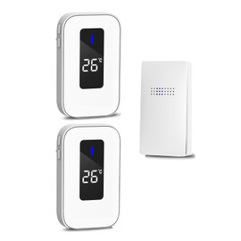 Wireless Doorbell, HommyFine Self-Powered Doorbell Wireless Doorbell Ringer for Homes Classroom Plug-in Doorbell with Thermometer,Cordless Door Chime kit with 38 Chimes for (White 0102)