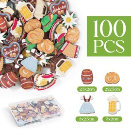 BOOMTOP 100pcs Streudeko Oktoberfest Holz Konfetti Bayern Streuteile Tischdeko Bunt Edelweiss Bier Dirndl Brezel Lederhose Oktoberfest Wiesn Tischdekoration Bayerische Dekoration ca. 3-5 cm