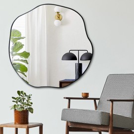 POZINO Irregular Mirror, 30" Scalloped Round Mirror, Large Asymmetrical Wall Mirrors, Modern Waved Decorative Mirrors for Living Room Bedroom Entryway Fireplace
