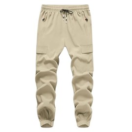 WaltZon Boy's Cargo Joggers Pants Youth Quick Dry Hiking Pull-On Lightweight Pants for Sports Outdoor with Zipper Pockets(3801-Khaki12)