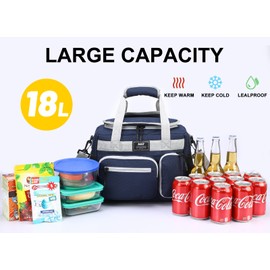 MIER Leakproof Insulated Cooler Lunch Bag for Adult Men Women 30 Can Cooler Bag with Top Flip Lid, 18L, Multiple Pockets (Dark Blue-No Luggage Strap)