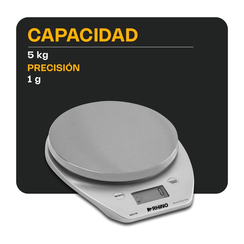 RHINO, Báscula Digital Cocina con Bluetooth, 5kg / 1g, App