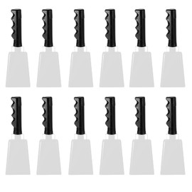 PATIKIL 9inch Cow Bells for Football Games, 12pcs Cowbells for Sporting Events Bulk Loud Noise Makers Metal Cow Bell with Handle for Cheering Competition Marathon Wedding DIY Paint, White