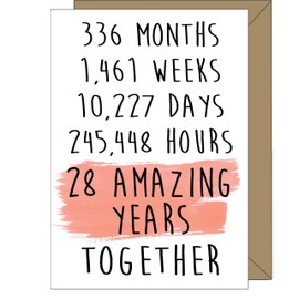 28th Wedding Anniversary Card – Romantic 28 Year Card for Husband, Wife, Boyfriend, Girlfriend, Partner – Greeting Cards Years, Months, Days, Hours, Minutes Together