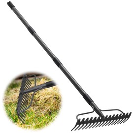 Rake, 17 Tines with 49 Inch Handle, 17 Inch Wide Heavy Duty Garden Thatch Leaf Rake for Raking Leaf Loosening Soil Gathering Mulch Leveling Rocks, Rustproof Metal Rake for Leaves Grass