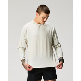 Huckberry Wellen Sol Performance Hoodie, UPF 40 Mens Long Sleeve Workout Hoodie, Natural Heather, Large