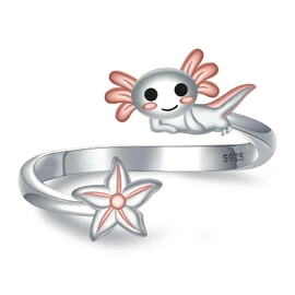 Cute Axolotl Rings for Women - 925 Sterling Silver Axolotl Rings Cute Animal Ring Hypoallergenic Jewelry Gifts for Women