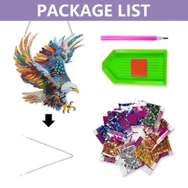 Eiflow DIY Hanging Diamonds Painting Eagle Pendant Kit, 8.6x7.6inch Special Diamond Gem Art Painting Ornament, Acrylic Diamond Art Board with Chain, Box Package