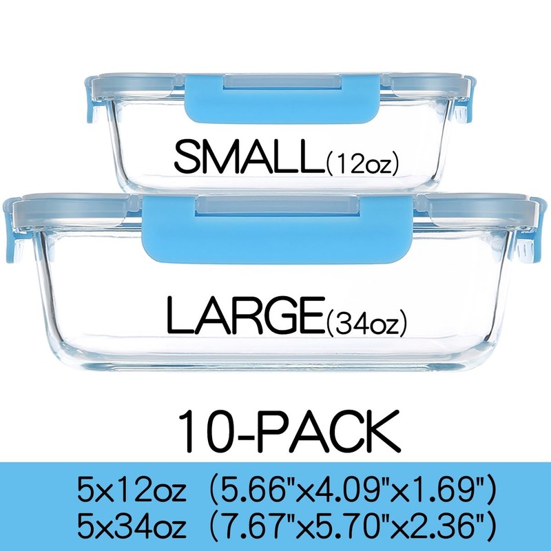C CREST Glass Meal Prep Containers, [10 Pack] Glass Food