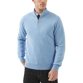 Kallspin Men's Quarter-Zip Sweater Pure Cotton Mock Neck Knit Long Sleeve Pullover Sweater(Sky Blue, L)