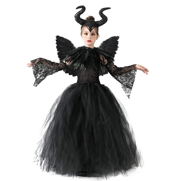 Odizli Maleficent Costume Kids Girls Halloween Evil Queen Fancy Dress