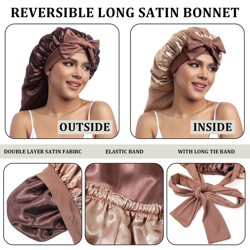 AWAYTR Long Satin Bonnet for Sleeping - Double Layer Reversible