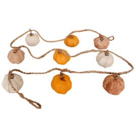 Sweet Summer Living Garland 6 feet (72 inches) with 9 Pieces of Mini-Pumpkins Fall, Thanksgiving and Holiday Decorations Natural/Off White/Orange