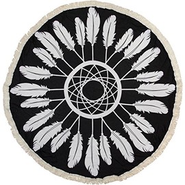 styleBREAKER round beach towel with dreamcatcher and feather print, fringing, shawl, bath towel, pareo, unisex 05050042, color:Black-White