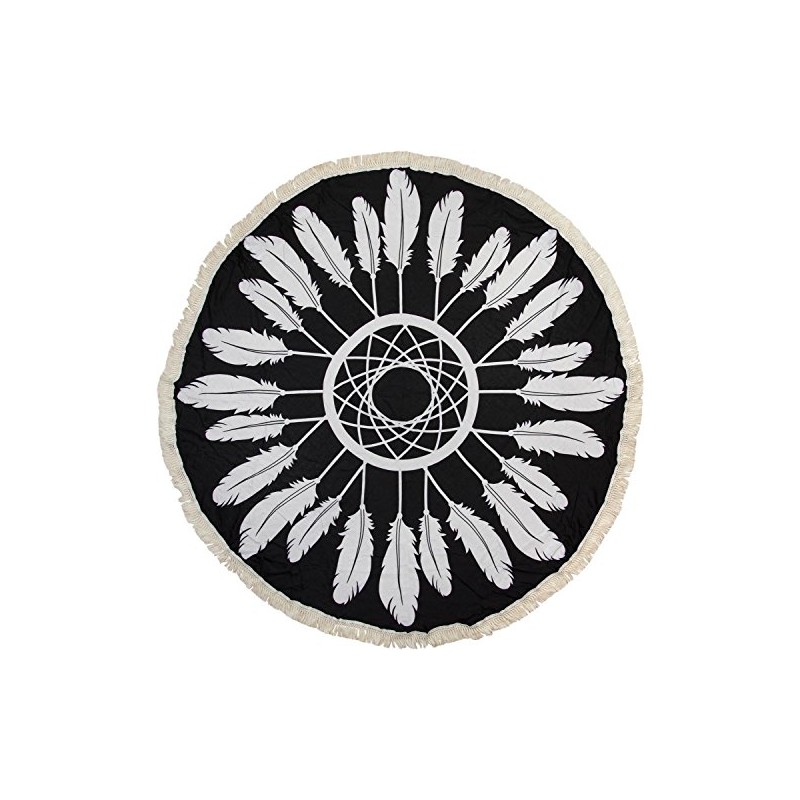 styleBREAKER round beach towel with dreamcatcher and feather print, fringing,