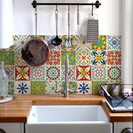 RE-COVERTILES - Tile Stickers Bathroom and Kitchen 24 Pieces 10 x 10 cm - PS00195 PVC Wall Decoration Waterproof Tiles Mosaic Style Azulejos Cement Tiles