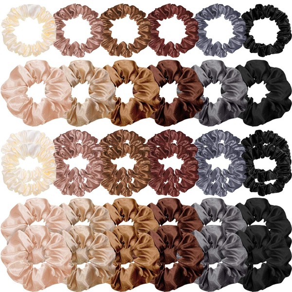 36 Pieces Satin Hair Scrunchies Silk Scrunchies Elastic Hair Bands Scrunchy Hair Ties Ropes Skinny Hair Ties Scrunchies Ponytail Holder for Women Girls Hair Accessories Decorations, Assorted Colors