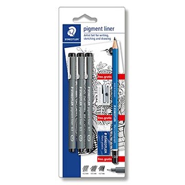 Staedtler - Fineliner pigment liner 3 ST & je 1 Bleistift + 1 Radierer