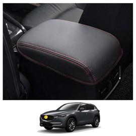 CDEFG 2024 2025 CX-5 Center Console Cover Armrest Pad Compatible with 2018-2023 2024 2025 Mazda CX5 CX-5 Console Lid Protective Cover Black Leather Scratch Resistance (Red Line)