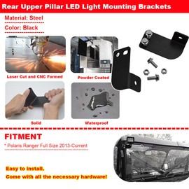 3 inch 18W LED Spot Light Cubes w/Rocker Switch Wiring Kit & Rear Roof Pillar Backup Mounting Brackets Compatible with Polaris Ranger Full Size 2013-Up