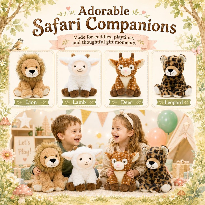 MorisMos 4 Pcs Bulk Stuffed Animals, 8" Woodland Plush