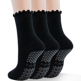 Yoga Non Slip Socks 3 Pairs Pilates Socks with Grip Women Grip Socks for Ballet Barre Home Workout Hospital(#3 Black*3,5-10)