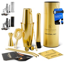 EMPATION Cocktail Shaker Gold, 9-Piece Cocktail Set with 825 ml Boston Shaker, Cocktail Accessories Including Recipe Cards, Bar Set for Beginners and Professionals, Cocktail Shaker Set Perfect as a