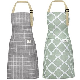 2 piezas de delantales para mujeres con bolsillos, delantales de cocina de lino de algodón impermeables, delantal de chef para hombres y mujeres con c