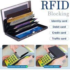 2 Piezas Tarjetero Hombre, Tarjetero Metalico con RFID Bloqueo, Tarjetero Con Bolsillo Para Dinero Estuche para Tarjetas Acero Inoxidable,Cartera de Tarjeta de Crédito para Mujeres (Negro, Plata)