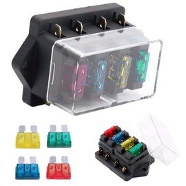 4 Way Blade Fuse Box Holder Block Auto Car Van Marine Motorcycle Boat Universal Metal Fuse Box for Standard Blade Fuses ATO Holder Block Car Boat Marine