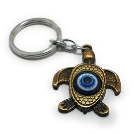 Bro Mart Evil Eye Turtle Good Luck Metal Keychain for Home Office Car Bike (Blue and Bronze)
