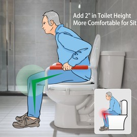 R&T Toilet Seat Riser 2'' Raised Seat with Removable Padded Handles Fit for Elongated Toilets